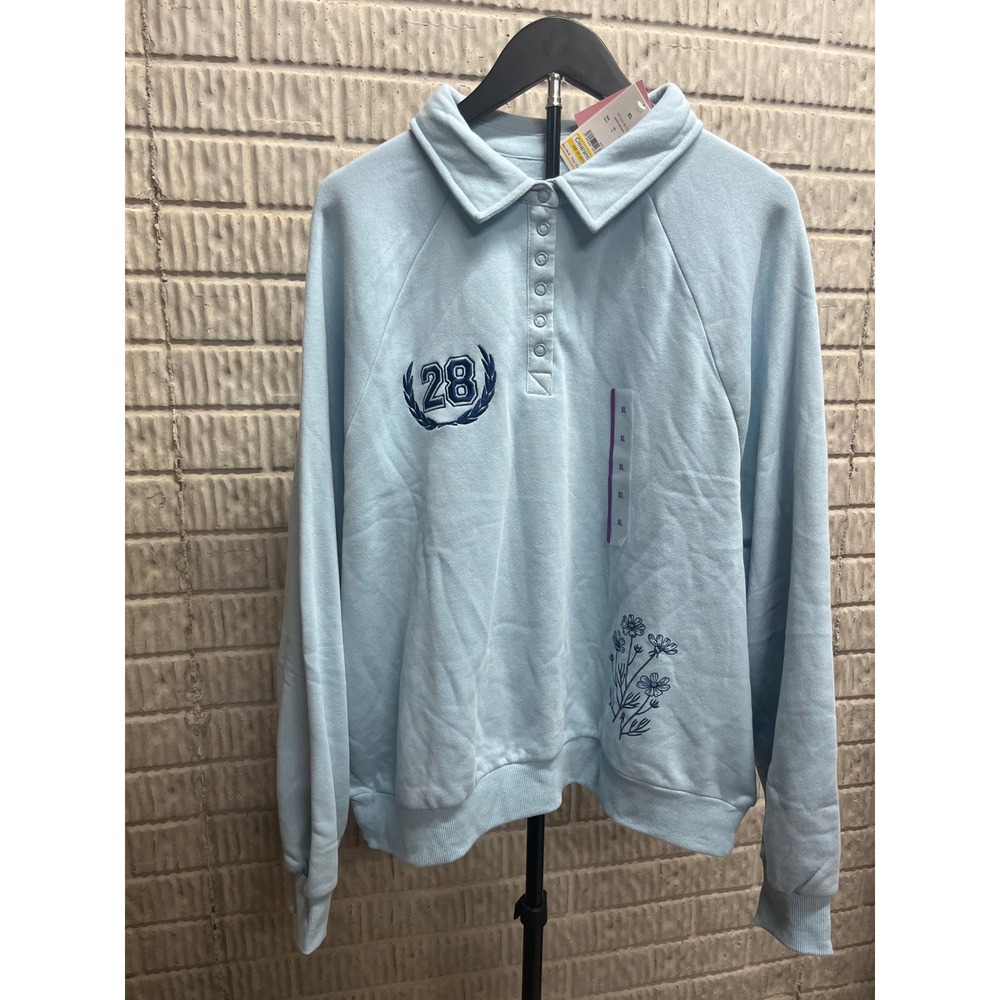 Zoe + Liv Dream Blue NYC Flower Market Collared Sweatshirt Womens XL New J004711